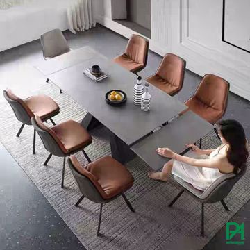 Bộ bàn ăn gấp chân thép 8 ghế nệm hiện đại